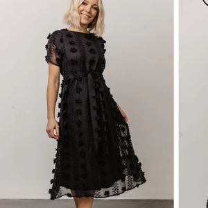 Baltic Born Darbi Floral Dot Midi Dress Black Short Sleeves Size Large